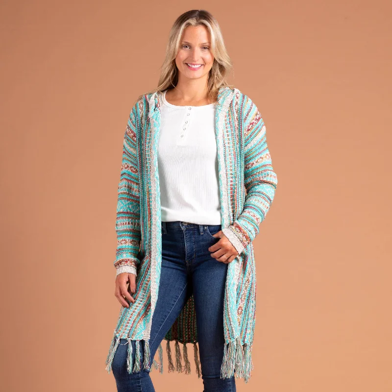 Striped Duster Cardigan with Fringe