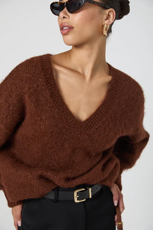 Fluffy Knit V Neck Oversized Sweater