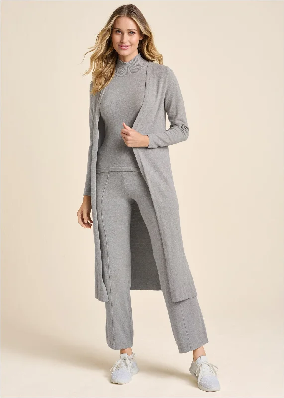 Knit Fitted Cardigan - Heather Grey