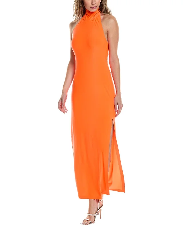 Norma Kamali Halter Turtleneck Side Slit Gown