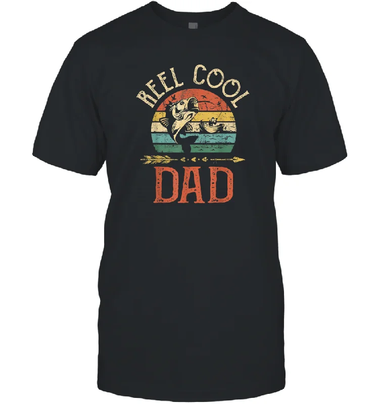 Reel Cool Dad  Vintage Fisherman Papa Father's Day Gift Men Cotton T-Shirt