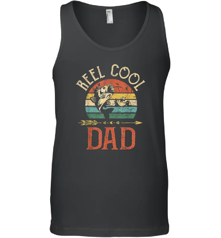 Reel Cool Dad  Vintage Fisherman Papa Father's Day Gift Men Cotton Tank Top