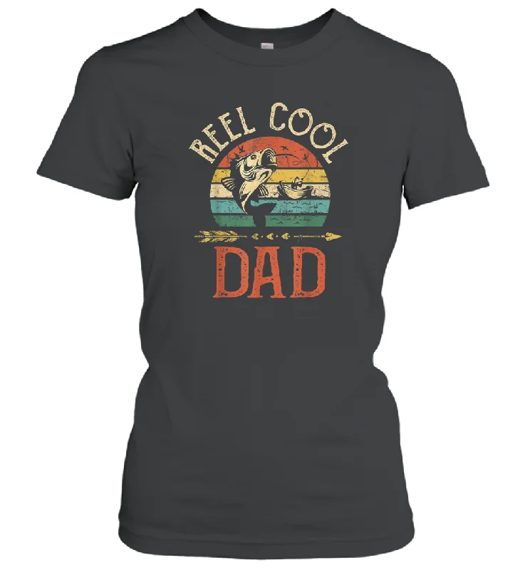 Reel Cool Dad  Vintage Fisherman Papa Father's Day Gift Women Cotton T-Shirt