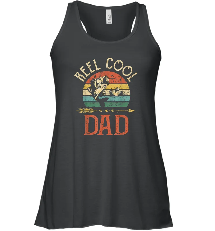 Reel Cool Dad  Vintage Fisherman Papa Father's Day Gift Women Racerback Tank