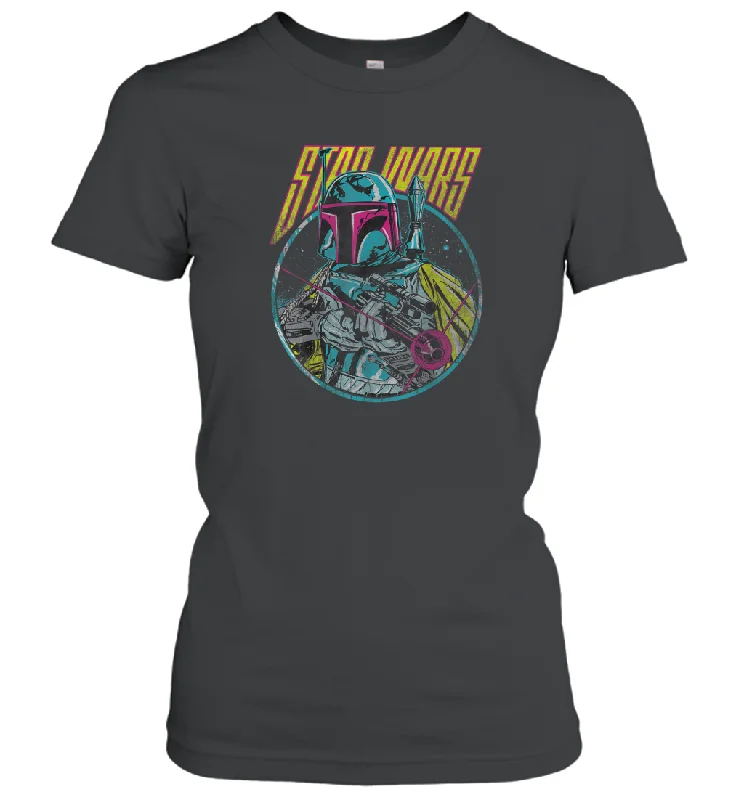 Star Wars Boba Fett Neon Blaster Vintage Graphic Women Cotton T-Shirt