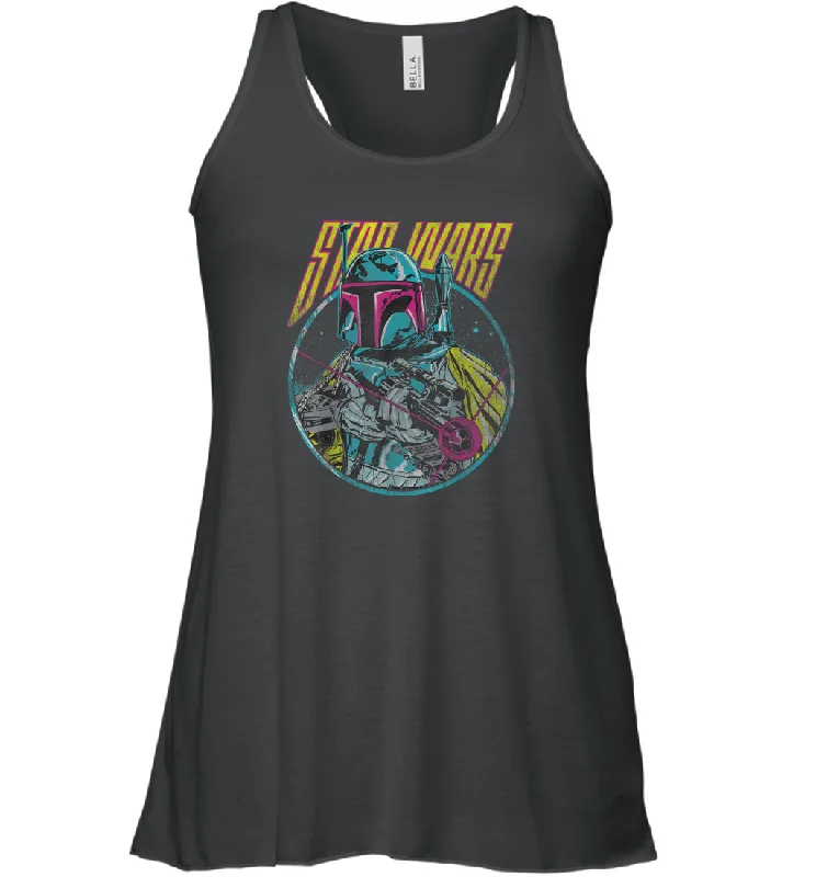 Star Wars Boba Fett Neon Blaster Vintage Graphic Women Racerback Tank