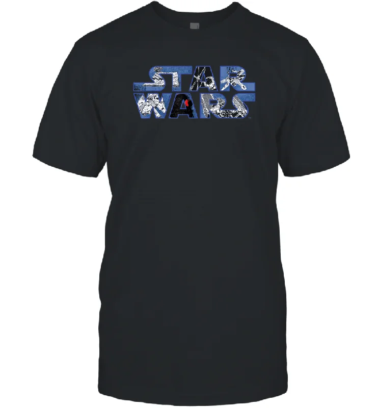 Star Wars Logo Millennium Falcon and Death Star Men Cotton T-Shirt