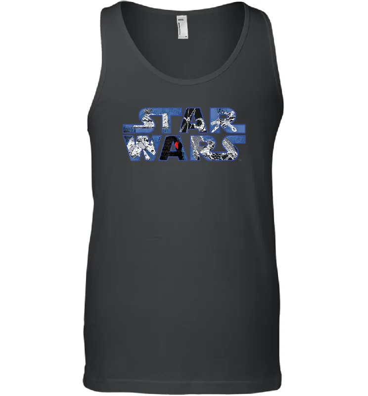 Star Wars Logo Millennium Falcon and Death Star Men Cotton Tank Top