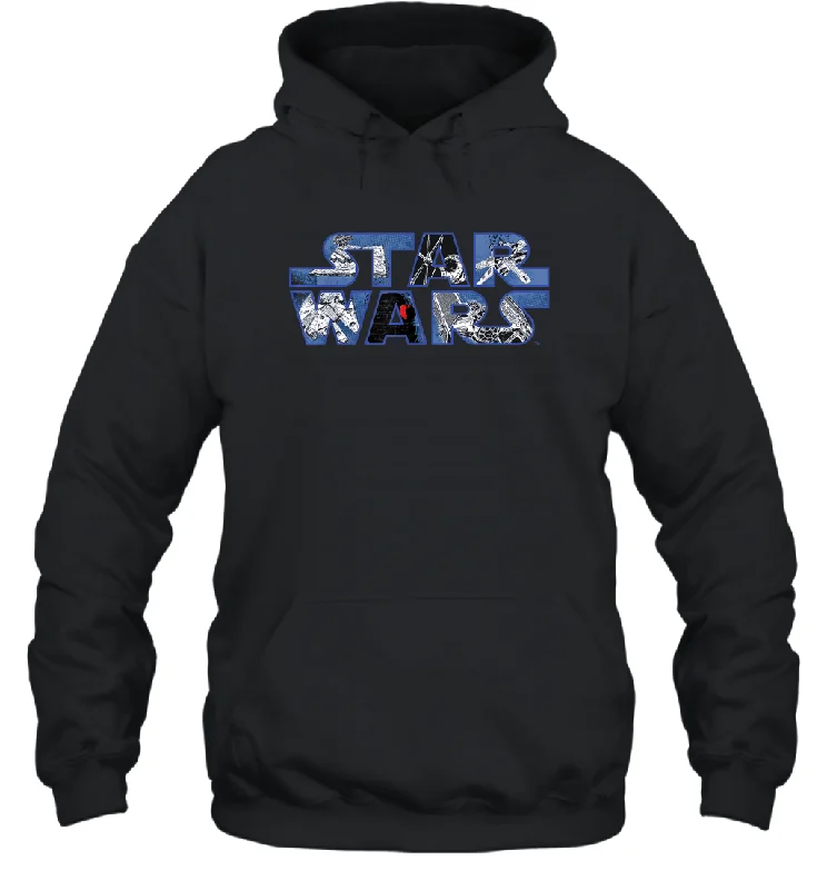 Star Wars Logo Millennium Falcon and Death Star Unisex Hooded Sweatshirt