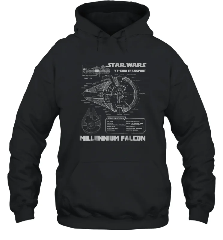 Star Wars Millennium Falcon Grey Schematics Graphic Unisex Hooded Sweatshirt