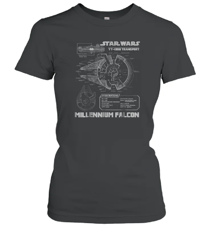 Star Wars Millennium Falcon Grey Schematics Graphic Women Cotton T-Shirt