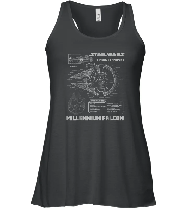 Star Wars Millennium Falcon Grey Schematics Graphic Women Racerback Tank