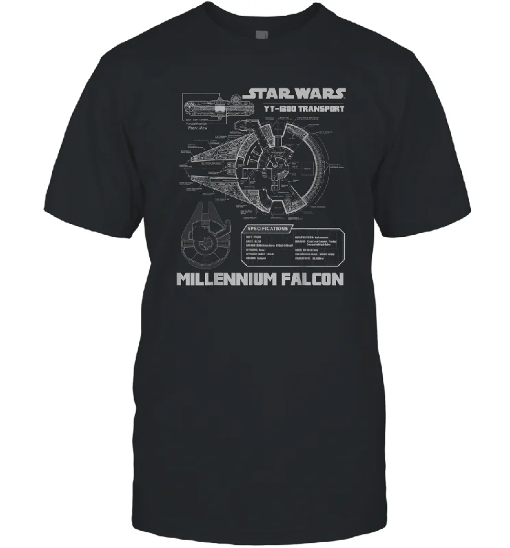 Star Wars Millennium Falcon Grey Schematics Men Cotton T-Shirt