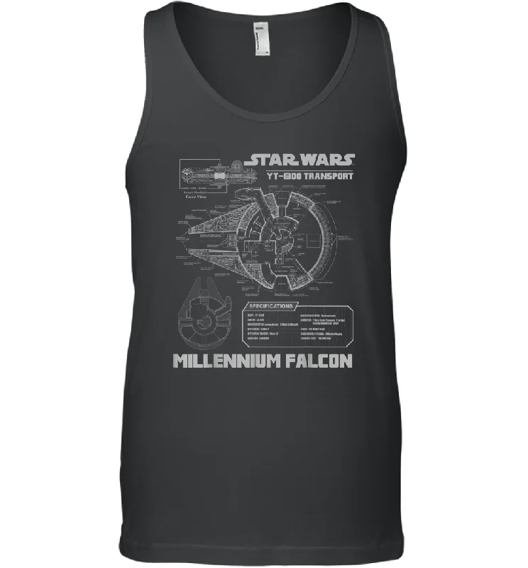 Star Wars Millennium Falcon Grey Schematics Men Cotton Tank Top