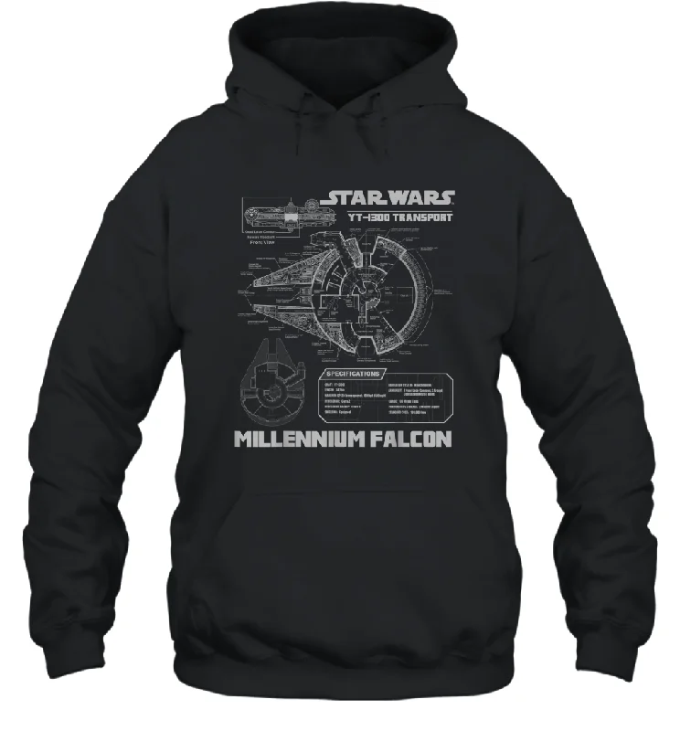 Star Wars Millennium Falcon Grey Schematics Unisex Hooded Sweatshirt