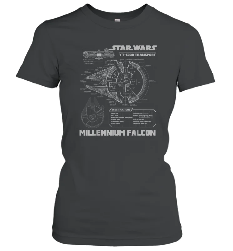 Star Wars Millennium Falcon Grey Schematics Women Cotton T-Shirt