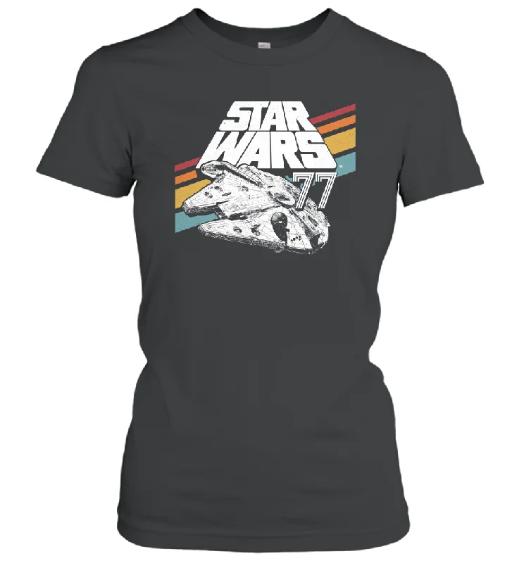 Star Wars Millennium Falcon Retro Rainbow Stripe Women Cotton T-Shirt