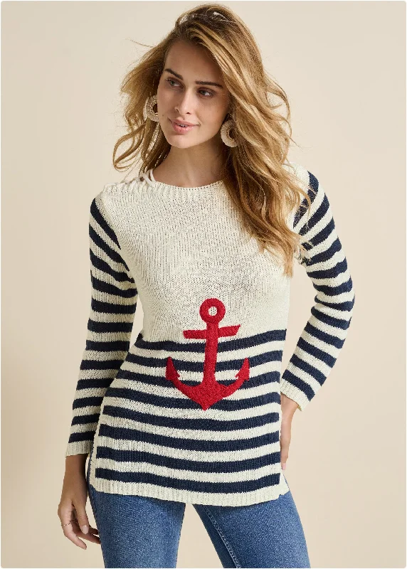 Anchor Crewneck Sweater - White Multi