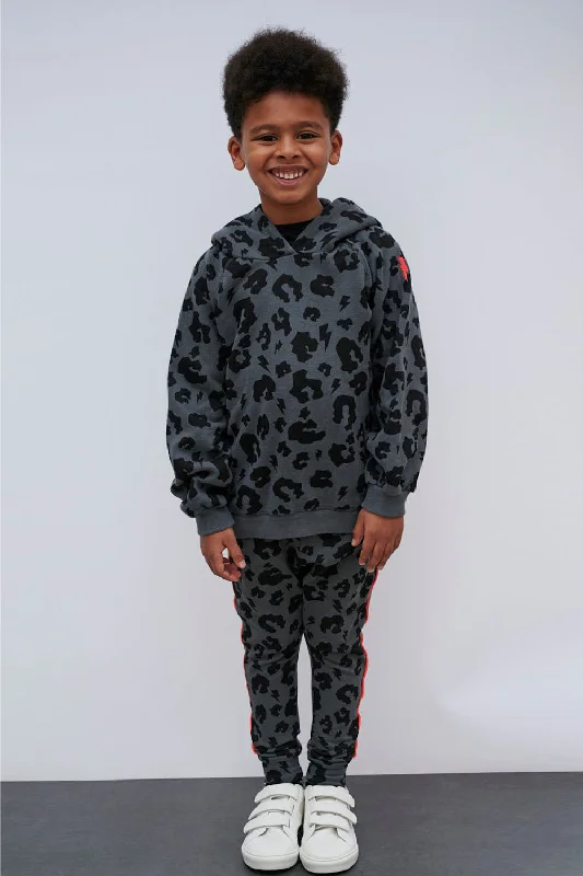 Kids Grey Leopard Hoodie