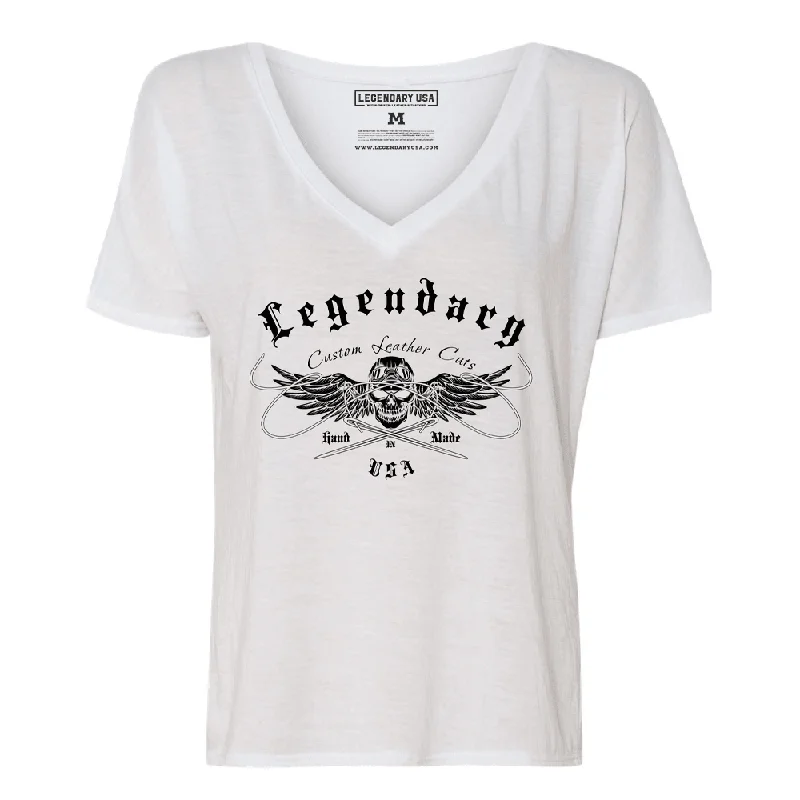 Legendary USA Womens 'See No Evil' Slouchy V-Neck T-Shirt (White)