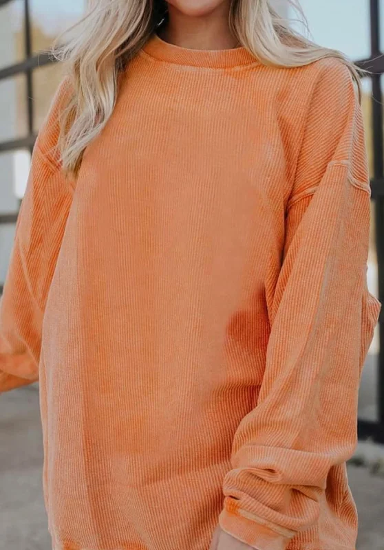 Orange Ribbed Corded Oversized Sweatshirt