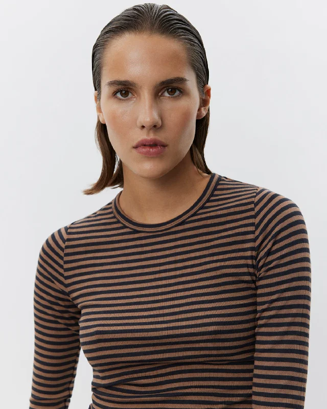 PETRICIASW STRIPE T-SHIRT LONG SLEEVE - Light Brown Black striped