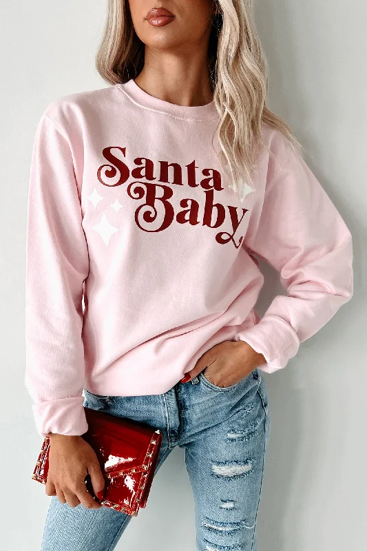 "Santa Baby" Graphic Crewneck (Light Pink) - Print On Demand