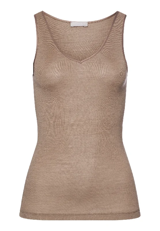 Woolen Silk W Wool And Silk V-Neck Tank Top | Taupe 71416-2847