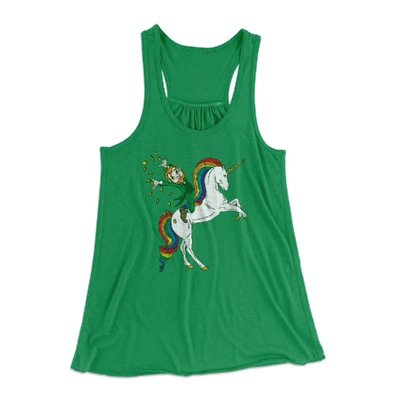 Leprechaun Unicorn Jockey Women's Flowey Tank Top