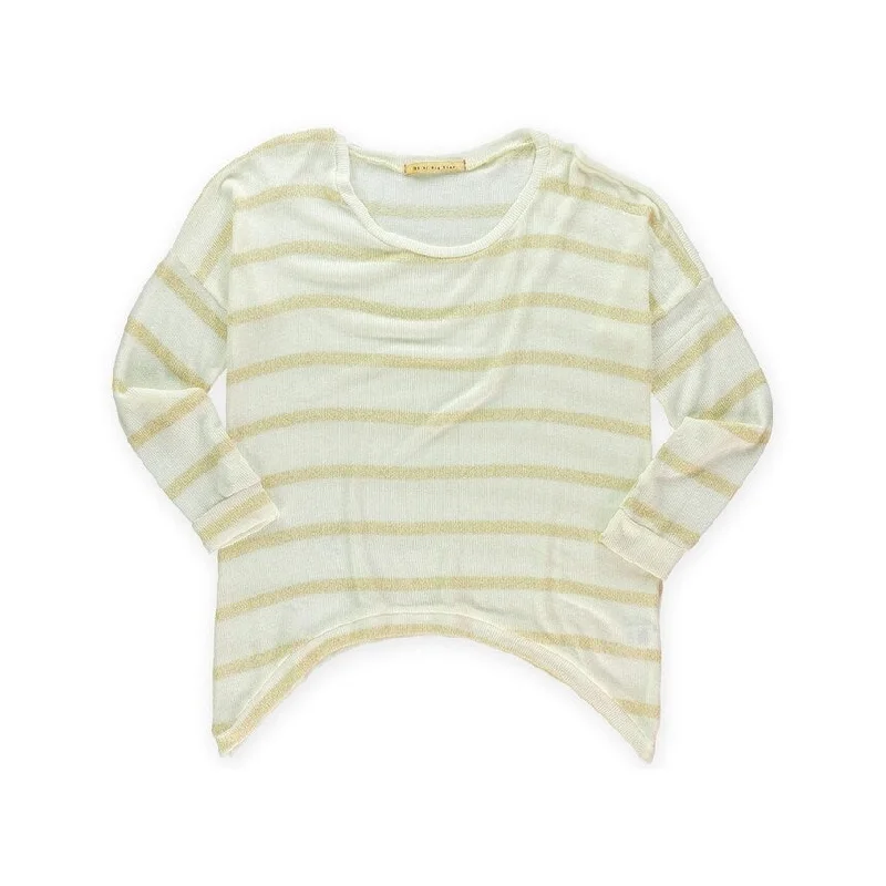 Big Star Womens Metallic Striped Pullover Sweater, Off-White, Large