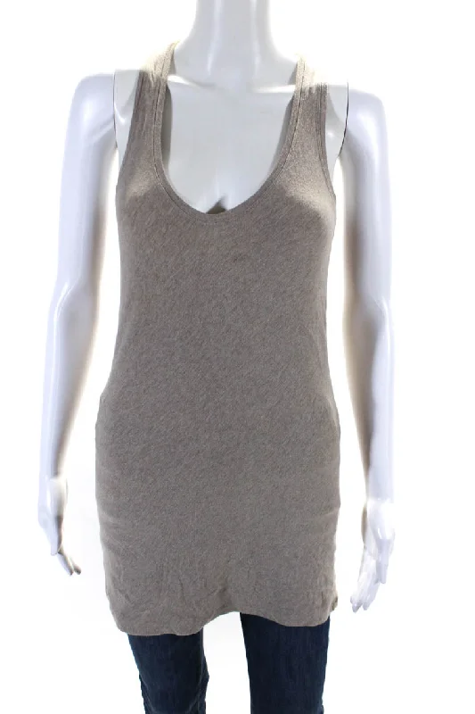 Brunello Cucinelli Womens Cotton Jewel Scoop Neck Pullover Tank Top Brown