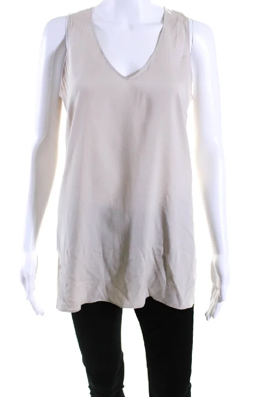 Brunello Cucinelli Womens Silk V Neck Pullover Tank Top Beige