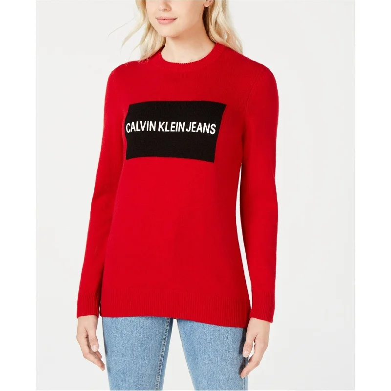 Calvin Klein Womens Logo Pullover Sweater, Red, Small