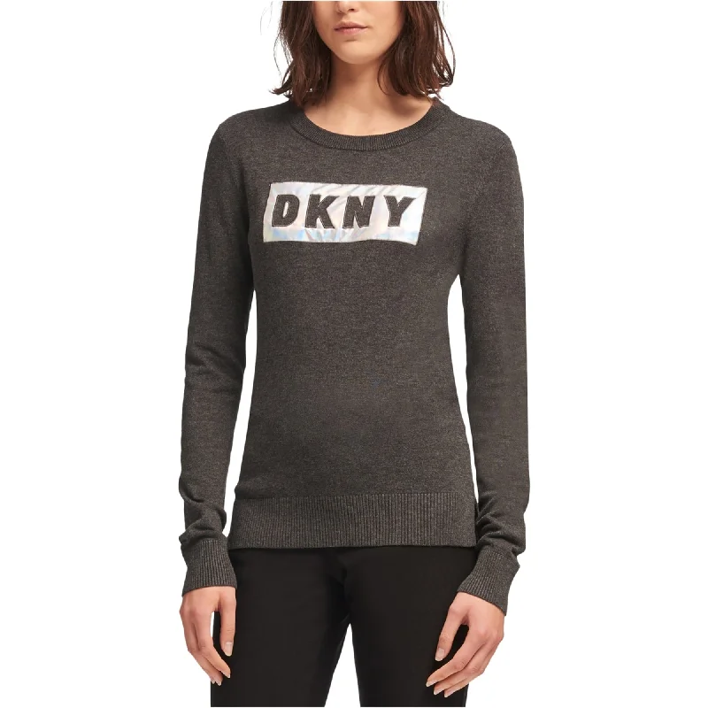 DKNY Womens Block Logo Pullover Sweater, Grey, X-Large