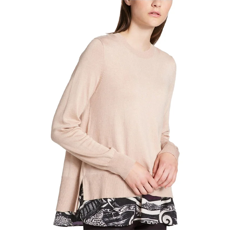 DKNY Womens Layered Look Pullover Sweater, Beige, Small