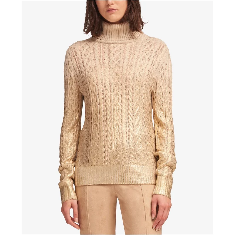 DKNY Womens Metallic Pullover Sweater, Beige, X-Small