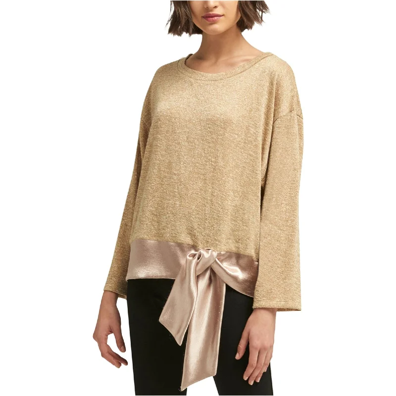 DKNY Womens Tie Hem Metallic Pullover Sweater, Beige, Medium