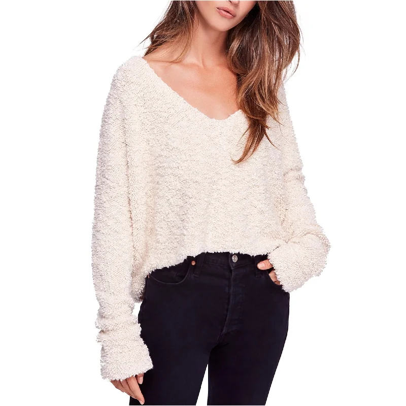 Free People Womens Popcorn Pullover Sweater, Off-White, Large