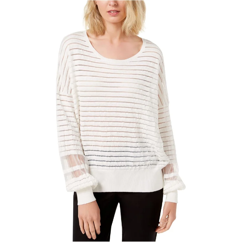 French Connection Womens Mesh Striped Pullover Sweater, White, X-Small