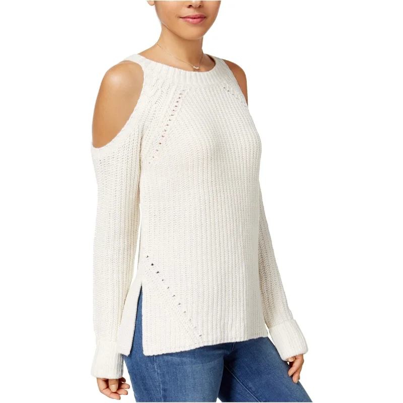 Hippie Rose Womens Cold Shoulder Pullover Sweater, White, X-Small