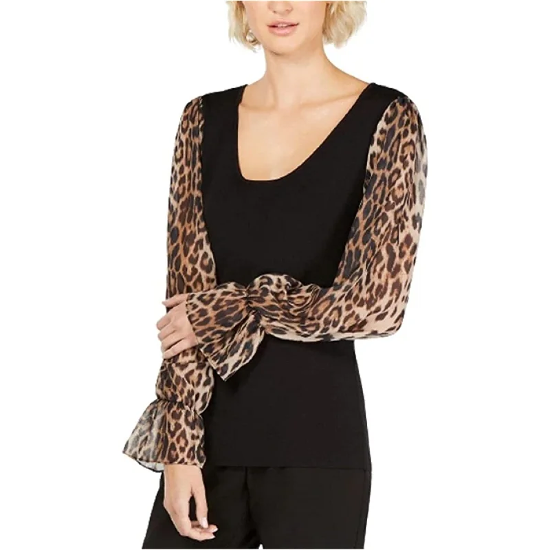 I-N-C Womens Animal Print Sleeves Pullover Sweater