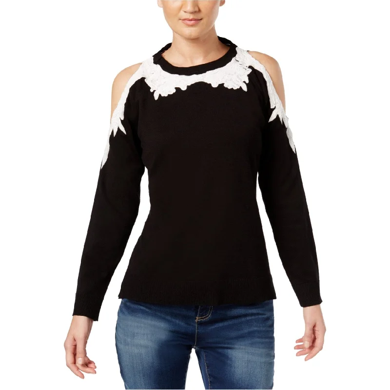 I-N-C Womens Lace Trim Pullover Sweater, Black, Large