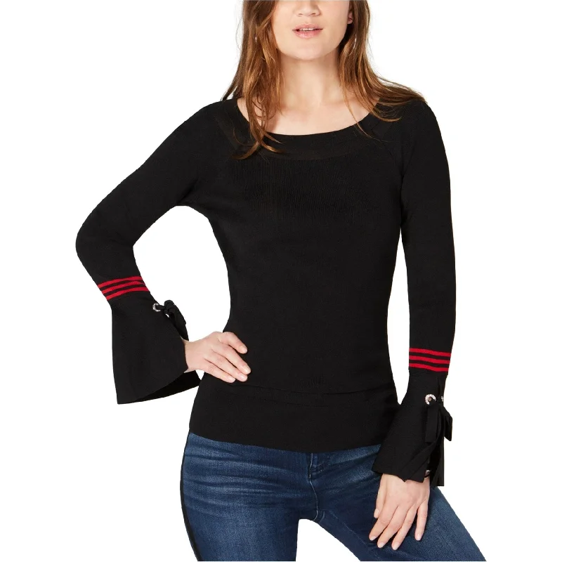 I-N-C Womens Stripe Sleeve Pullover Sweater, Black, Small