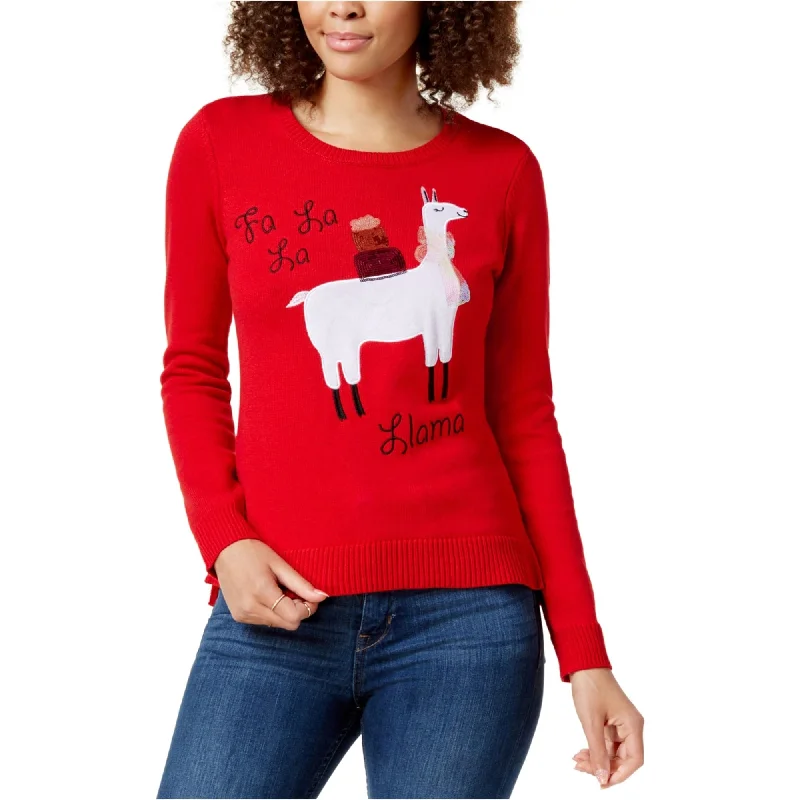 Maison Jules Womens Embellished Llama Pullover Sweater