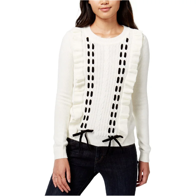 maison Jules Womens Ruffled Pullover Sweater, White, X-Small