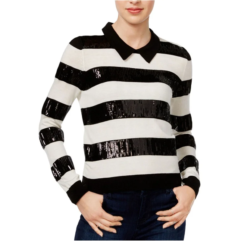 maison Jules Womens Striped Pullover Sweater, Black, Small