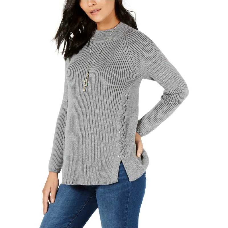 Style & Co. Womens Lace-Up Pullover Sweater, Grey, Small