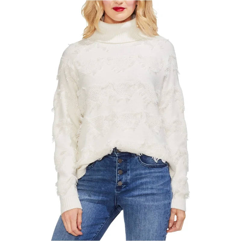 Vince Camuto Womens Geometric Fringe Pullover Sweater, Off-White, Medium