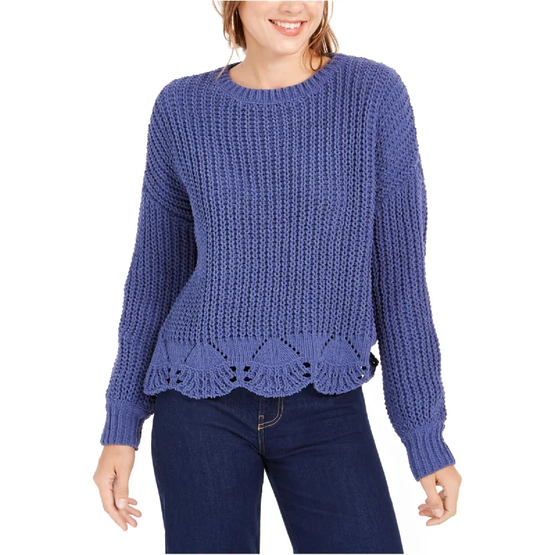 Wynter Womens Scallop Matte Chenille Pullover Sweater, Blue, Large