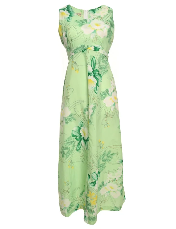 1970s Floral Print Dress - M